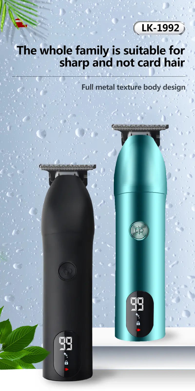 Rechargeable Waterproof Men's Hair and Beard Clipper