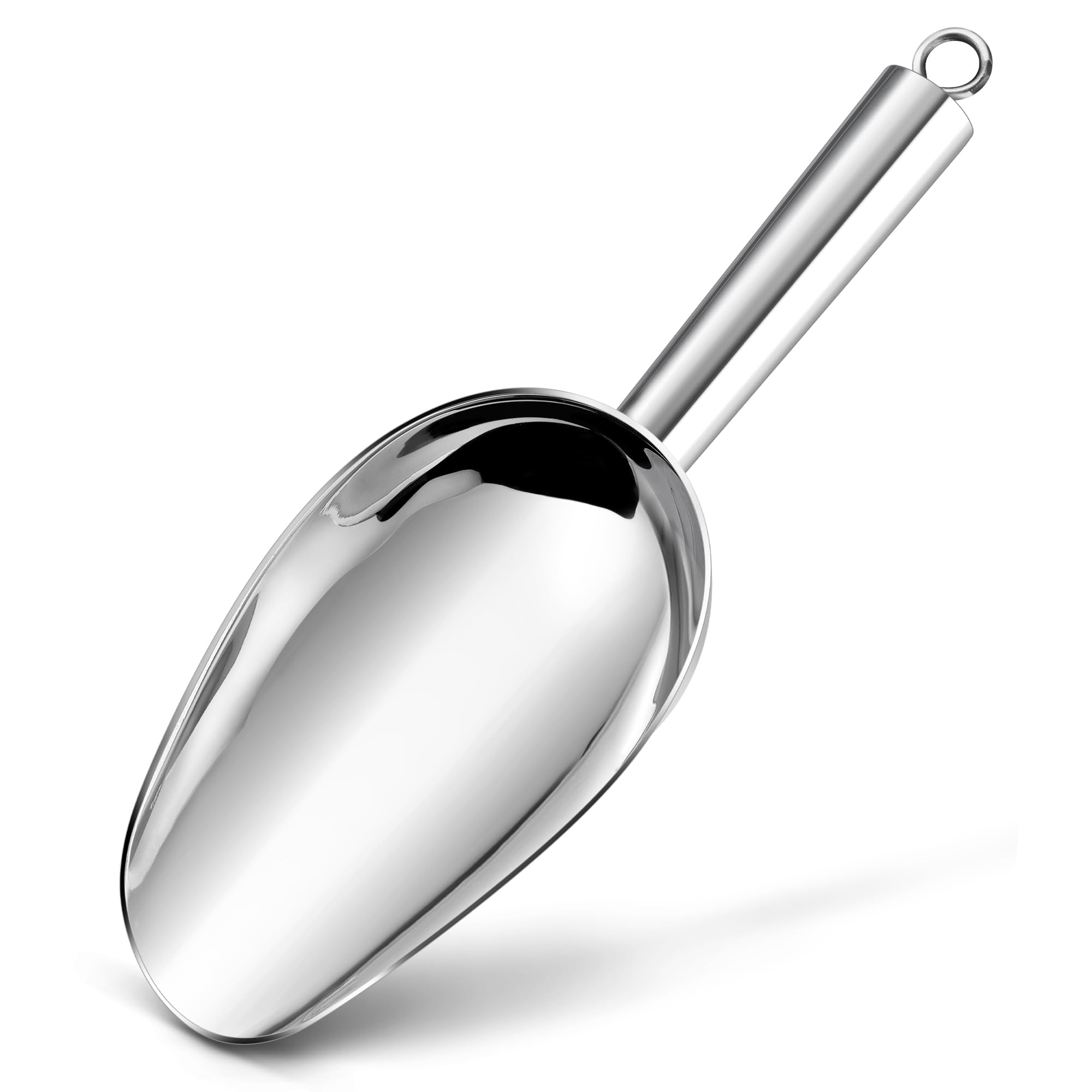 E-far Stainless Steel Ice Scoop 8 Ounce Metal Ice Scooper for Kitchen Freezer Bar Wedding Party Utility Food Scoops for Candy/Flour/Cat Dog Food/Bean/Popcorn Dishwasher Safe (Silver)