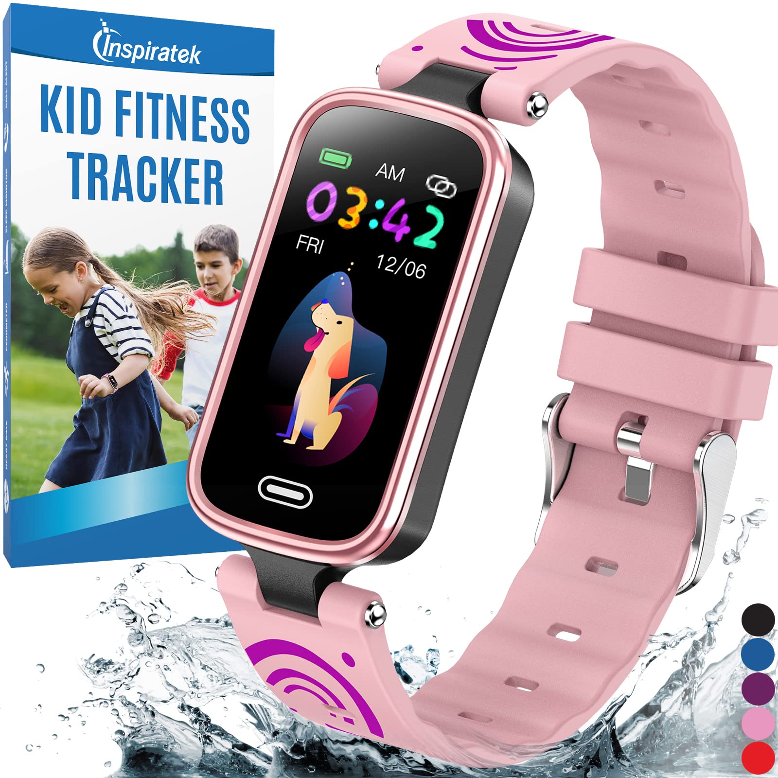 Inspiratek Kids Fitness Tracker for Age 5-16，2022 Upgraded Tracker Kids Watch，Waterproof Watch for Kids with Pedometer，Sleep Monitor & Calorie Counter，Fitness Watch for Kids Girls Boys Teen (Pink)