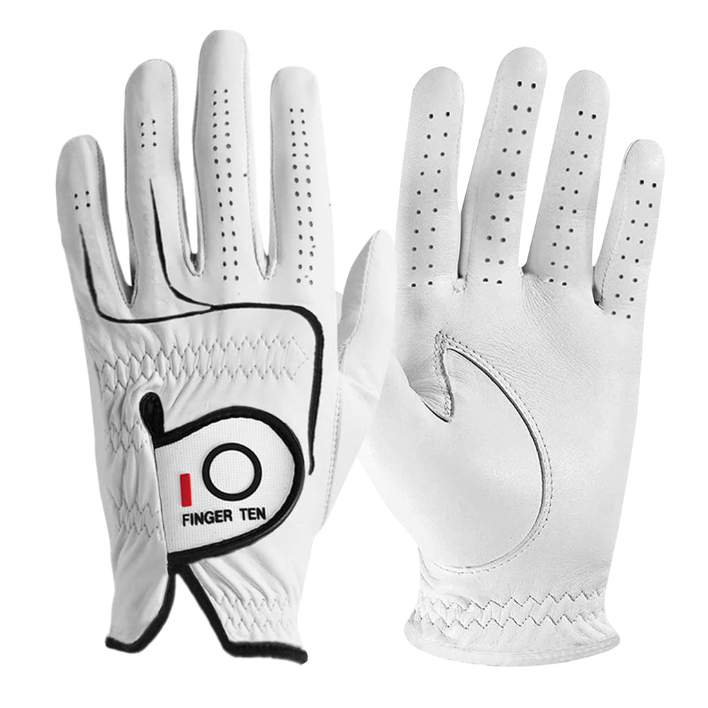 FINGER TEN Golf Gloves Men Left Right Hand Handed Golfer Cabretta Leather 1 Pack Mens Golf Glove Non Slip All Weather Grip (Natural-1 Pack XX-Large Left)