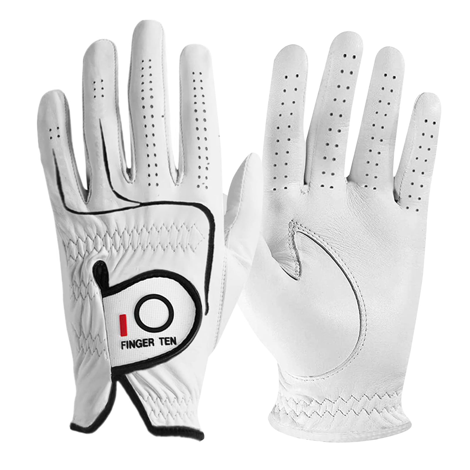 FINGER TEN Golf Gloves Men Left Right Hand Handed Golfer Cabretta Leather 1 Pack Mens Golf Glove Non Slip All Weather Grip (Natural-1 Pack XX-Large Left)