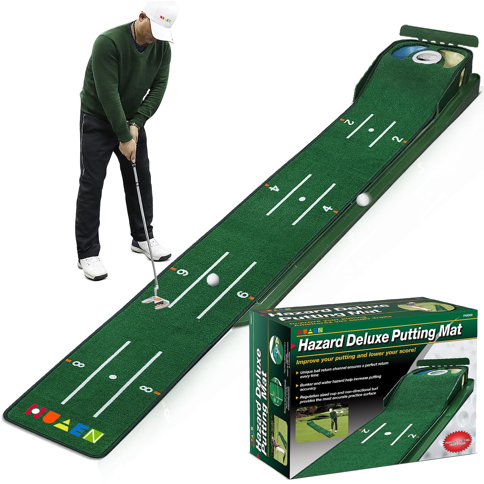 Golf Putting Green Mat for Indoors Golf Putting Matt with Ball Return and 3 Holes Golf Training and Practice Equipment at Home or Office Golf Gifts Accessories for Men…