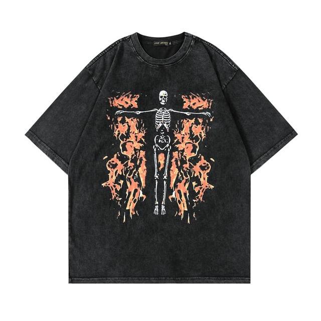 Retro Skull Graphic Cotton T-Shirt for Men