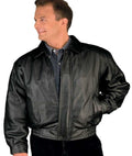REED Mens American Style Bomber Genuine Leather Jacket (XL Black)