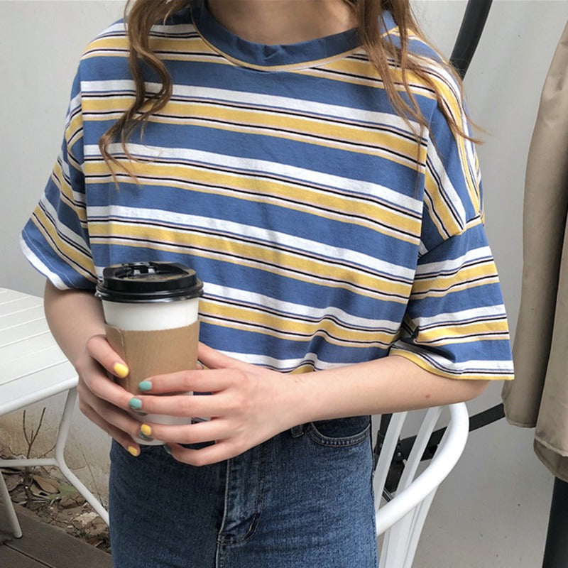 Summer Korean Style Striped Loose Short Sleeve T-Shirt
