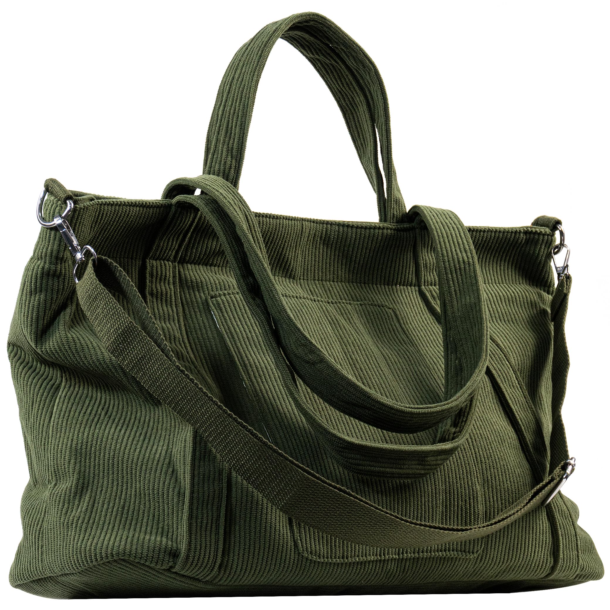 METALPHA Tote Bag for Women Large Work Corduroy Tote Bags Zippered Messenger Travel Bag Shoulder Crossbody Hobo Handbags (Green)