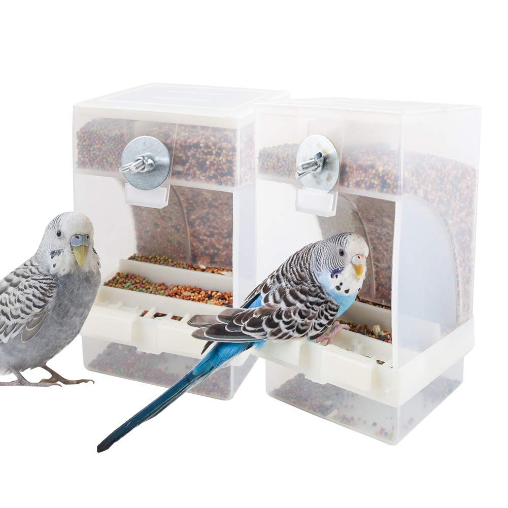 Mangeoire automatique pour oiseaux, pas de désordre, cage à oiseaux, récipient de nourriture pour perruche, canari, calopsitte, perroquet, pinson, canari, acrylique (13 x 13 x 10,9 cm)