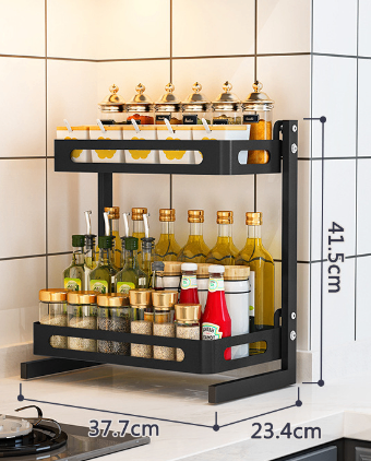 Double-layer Black Stainless Steel Kitchen Rack