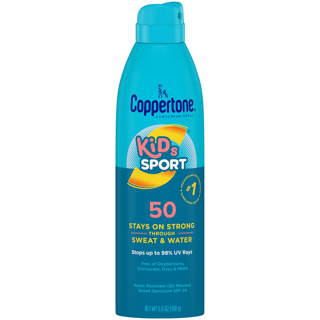Coppertone SPORT Kids Sunscreen Spray SPF 50 Water Resistant Continuous Spray Sunscreen for Kids Broad Spectrum Sunscreen SPF 50 5.5 Oz Spray