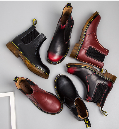 Bottes Martin en cuir de vache à talon épais style automne pour femmes