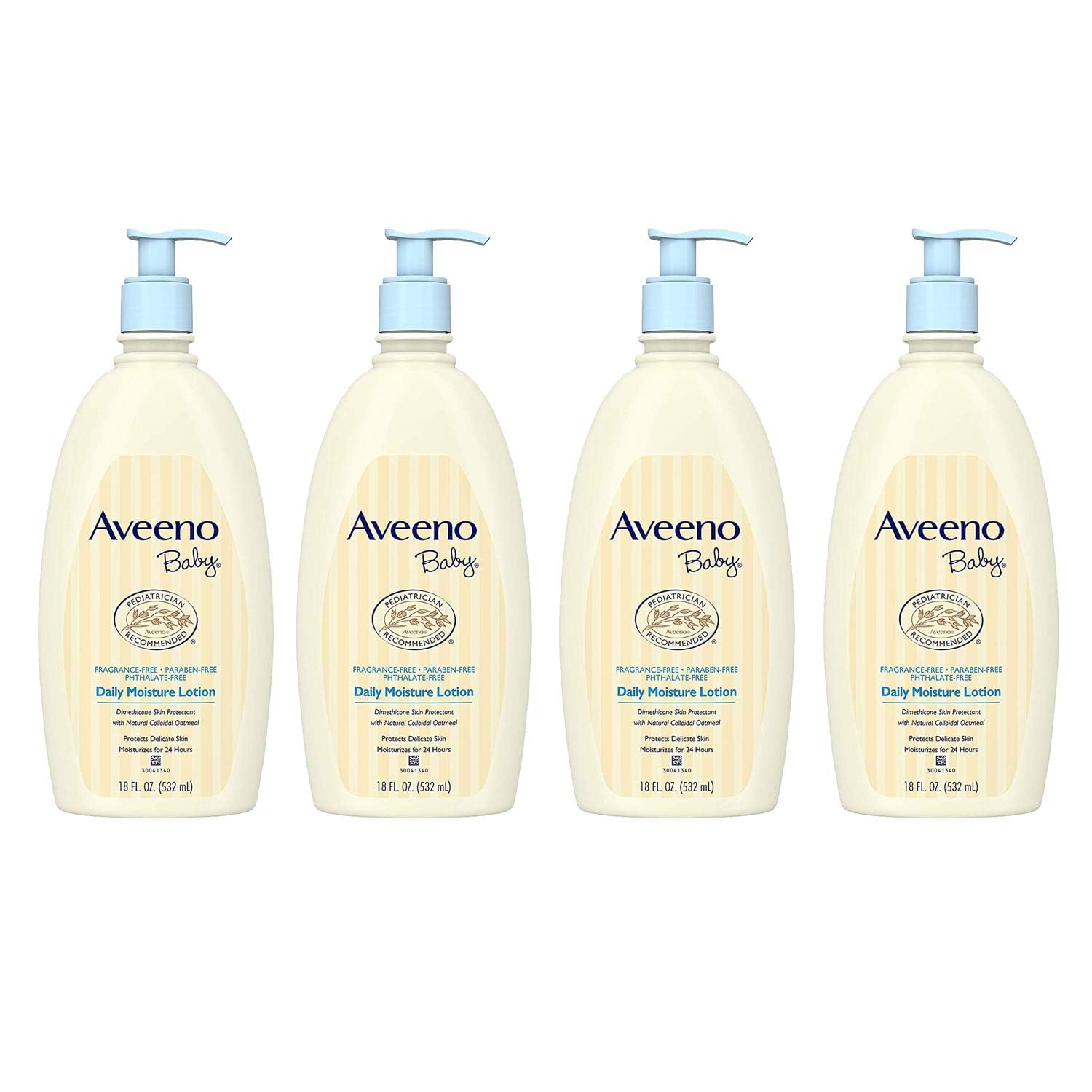 Aveeno Baby Daily Moisture Lotion Ενυδατική Κρέμα για Καθημερινή Χρήση με Φυσικό Κολλοειδές Βρώμης & Διμεθικόνη Χωρίς Άρωμα 532 ml (Συσκευασία 4 τμχ)
