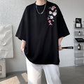 Embroidered Flower Oversized T-Shirt for Couples