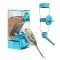 No Mess Bird Feeder Water Dispenser Set Automatic Cage Feeder with Perch for Parakeet Canary Cockatiel Finch Budgie (Blue)