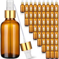 Maxcheck 50 Pieces 4oz Small Glass Spray Bottles for Essential Oil Empty Spray Mist Bottle Empty Fine Mist and Refillable Mister Refillable Liquid Containers for Perfumes Cleaning(Brown Gold)