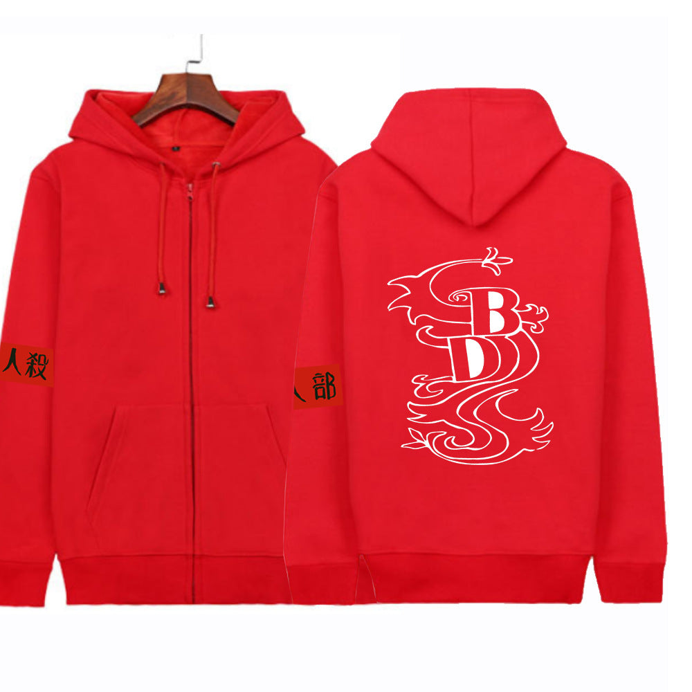 Plush Unisex Zipper Hoodie with Stamping Pattern