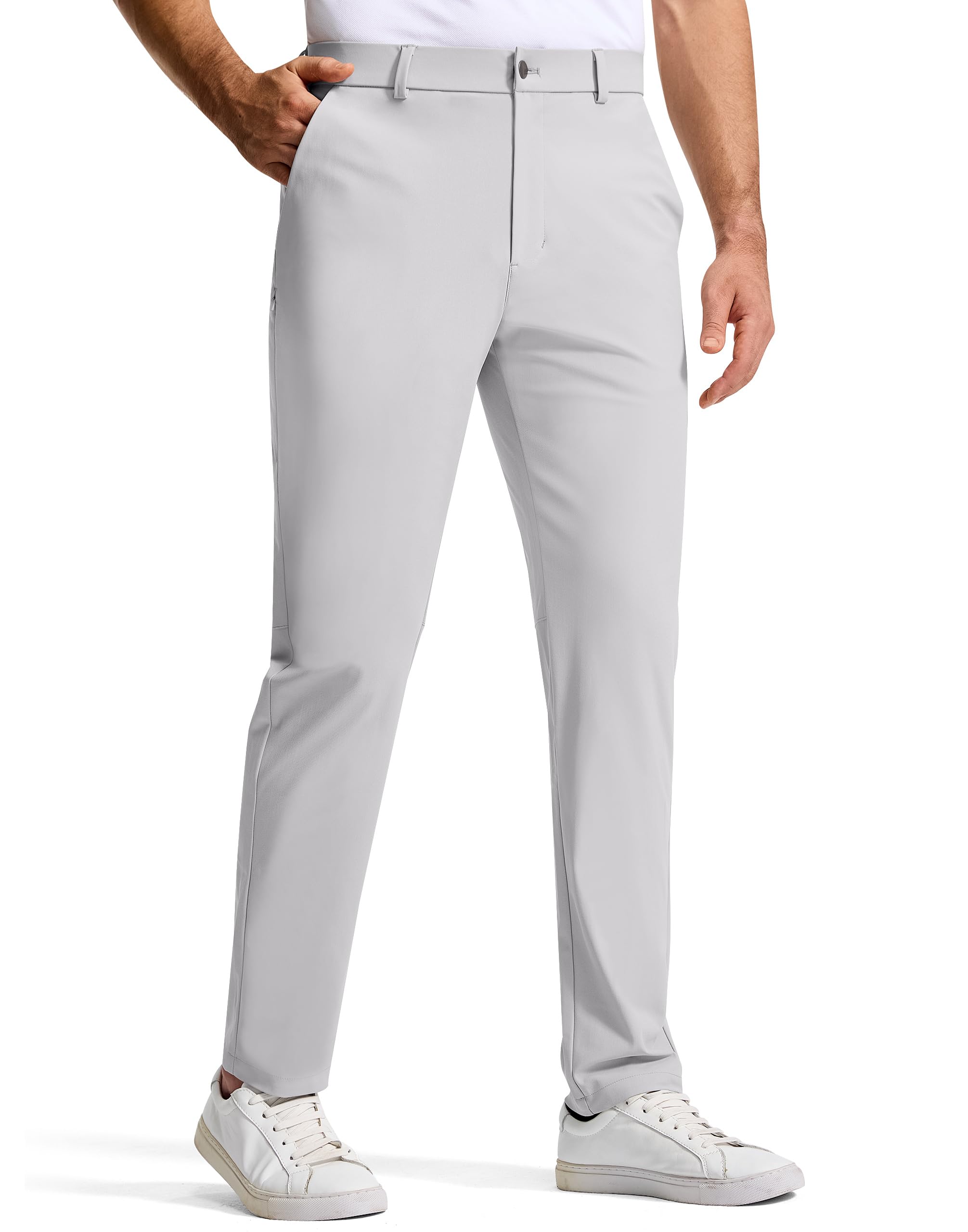 SERAMY Mens Golf Dress Pants 31" with 5 Pockets Stretch Slim Fit Lightweight Quick Dry Chino Trousers for Work Casual Travel Bright Gray 32