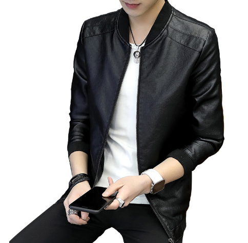 Men's Slim Fit Motorcycle Leather Jacket (Plus Size)