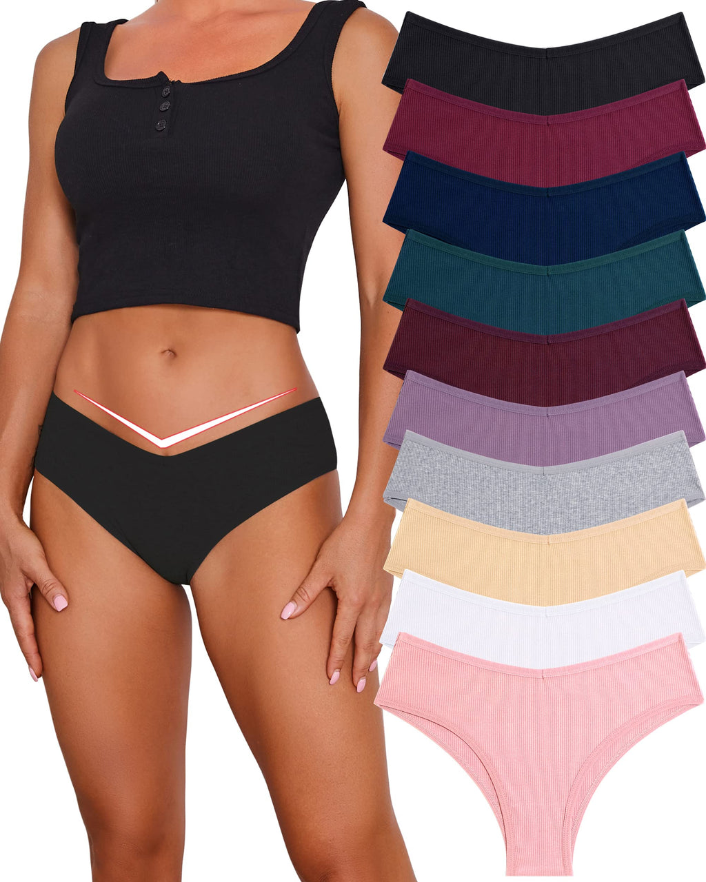 Sth Big 10 Pack Womens Cotton Underwear Sexy Stretch V-Waist Ladies Bikini Panties Low Rise Cotton Cheeky Hipster S-XXL(10AXXL)