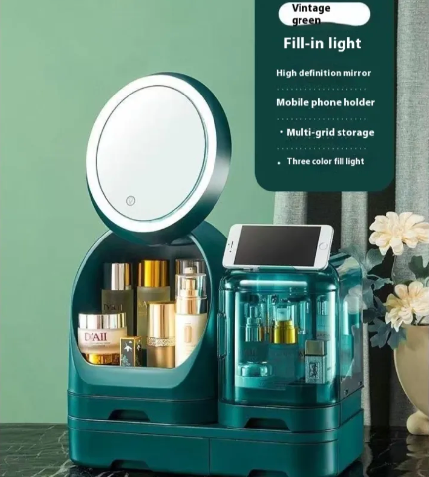High-End Cosmetics Storage Box with Mirror and Light