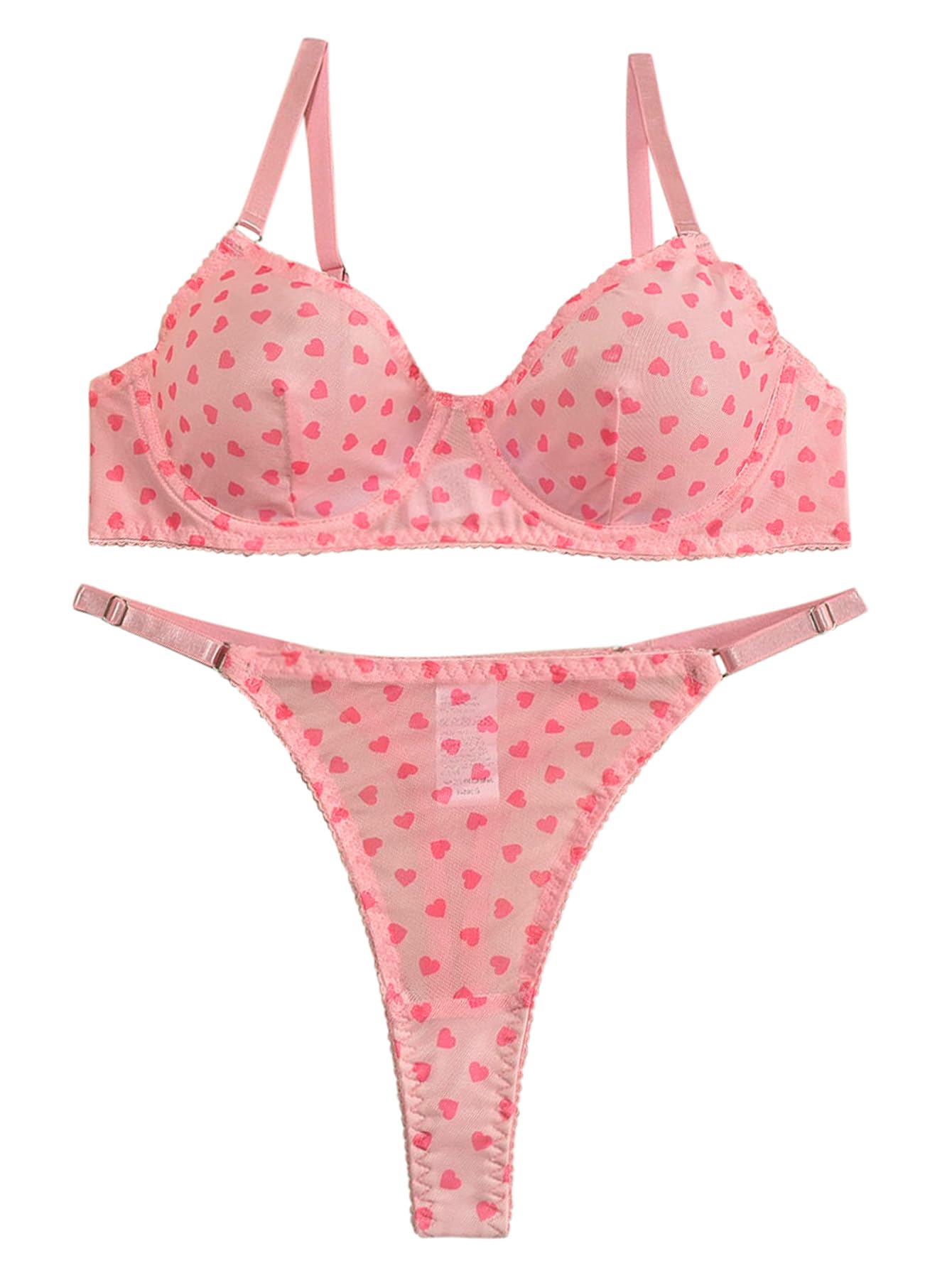 Lilosy Sexy Mesh Sheer Underwire Push Up Women Lingerie Set See Through Bra Panty 2 Piece Pink Small