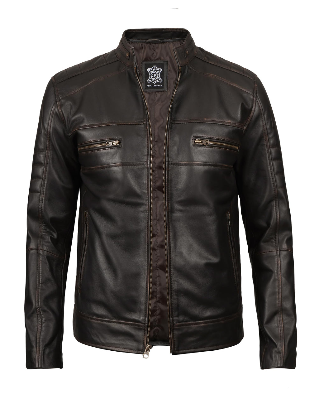 fjackets Cafe Racer mens motorcycle jacket Men - Leather Biker Motorcycle Jacket Mens - Austin Ruboff (N2) | [1516042] S