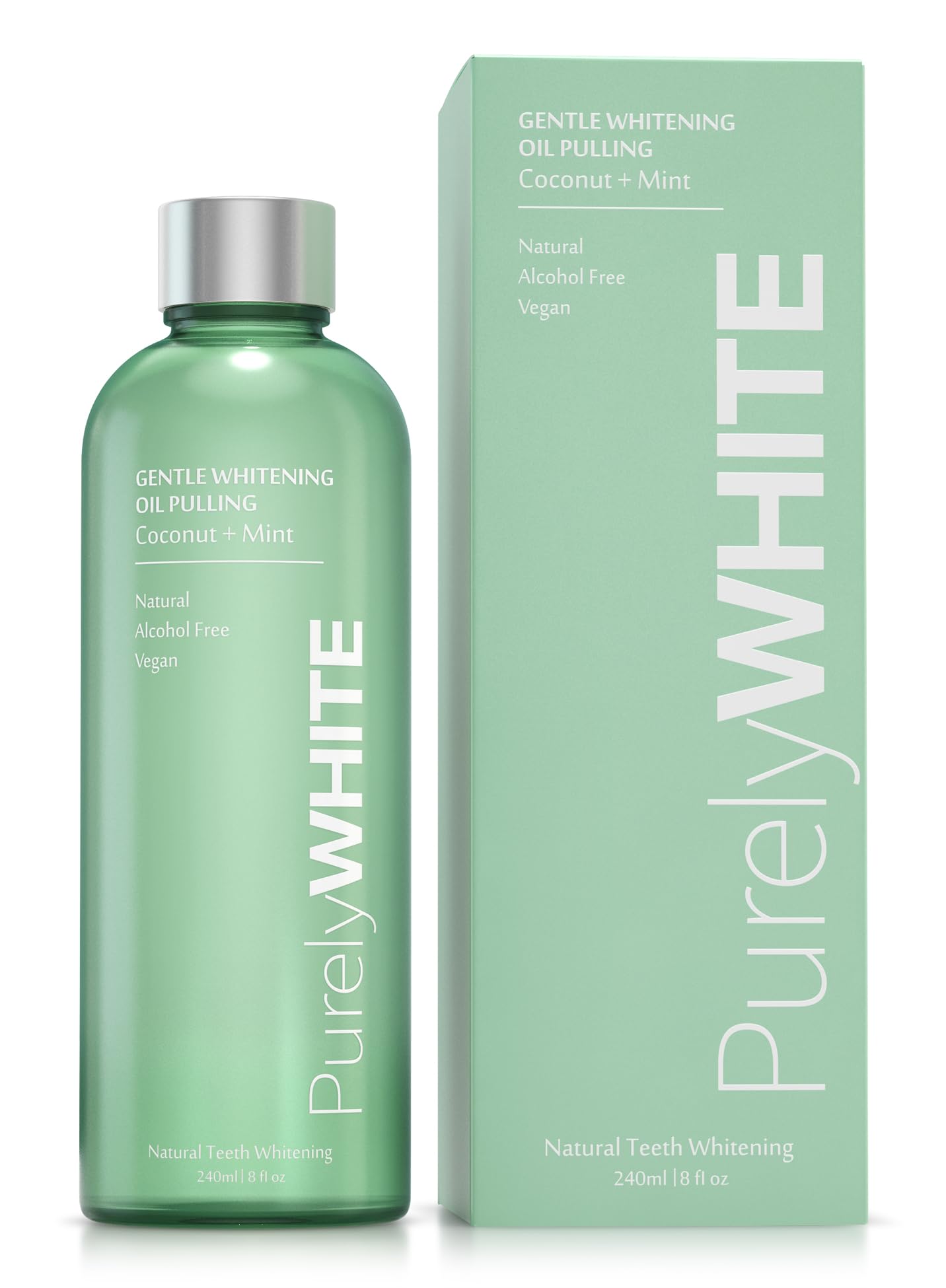 PurelyWHITE Coconut Pulling Oil - Mouthwash Mint Oil Pulling Coconut Oil Pulling for Teeth Pulling Oil for Teeth Whitening & Healthier Teeth & Gums - Alcohol-Free Freshens Breath W/ 7 Essential Oils