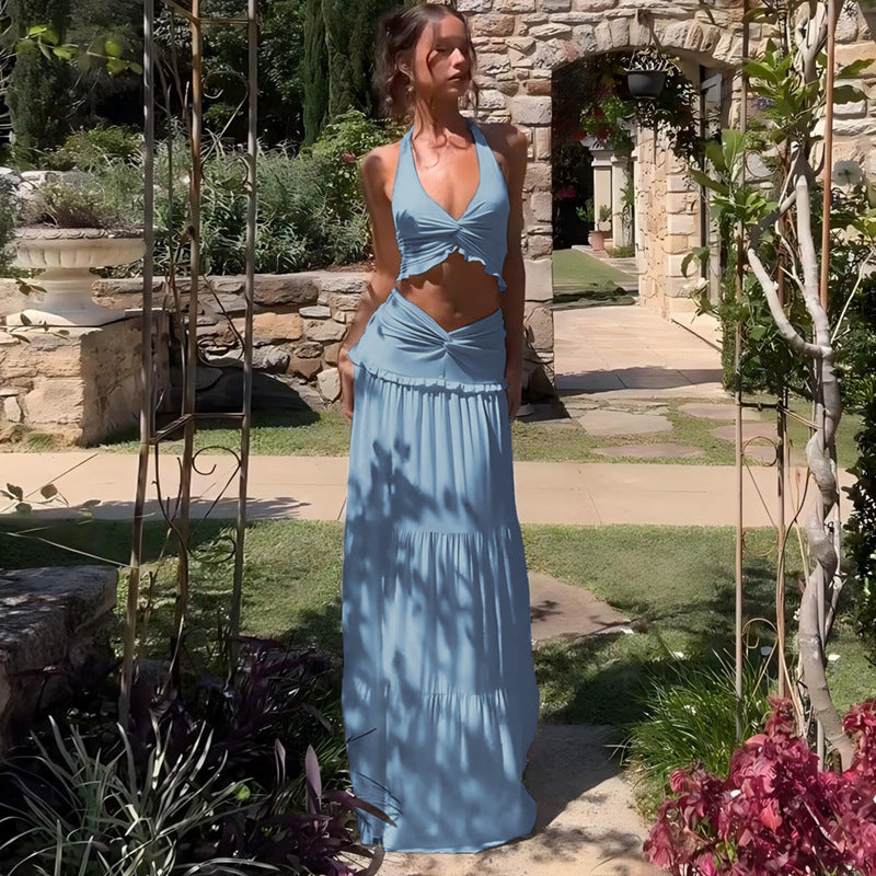 V-Neck Halter Dress Set