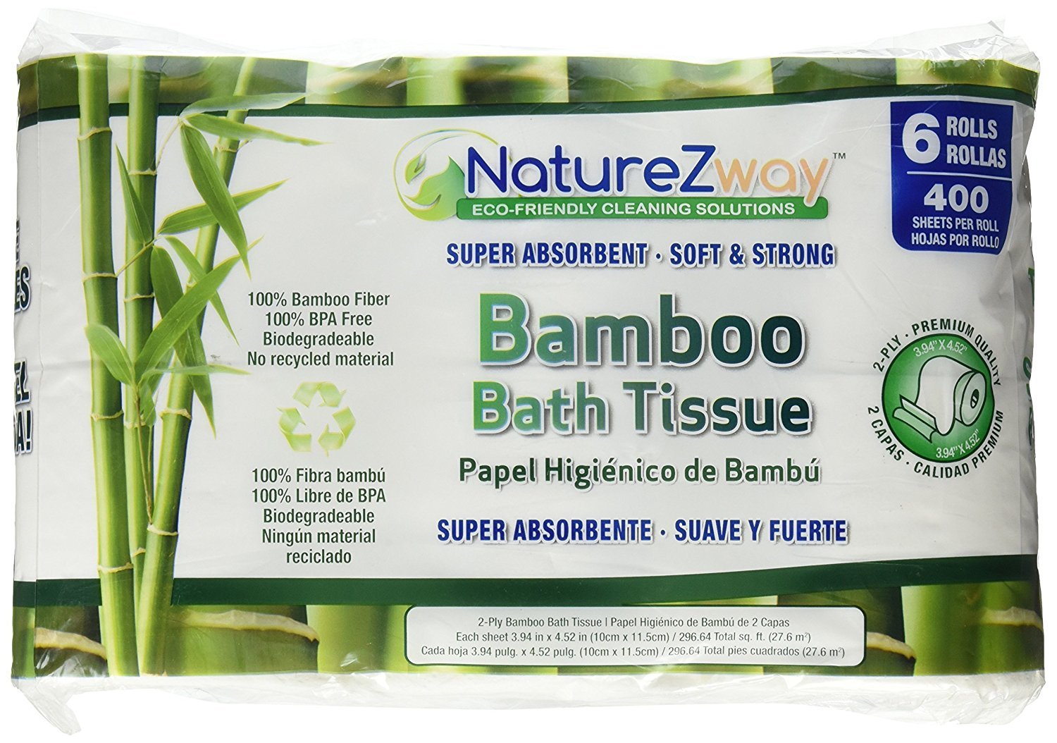 Bamboo Toilet Paper | Biodegradable Septic Safe and BPA-Free Bath Tissue | Environmentally Friendly Product | Unscented | 2 Ply | 6 Rolls