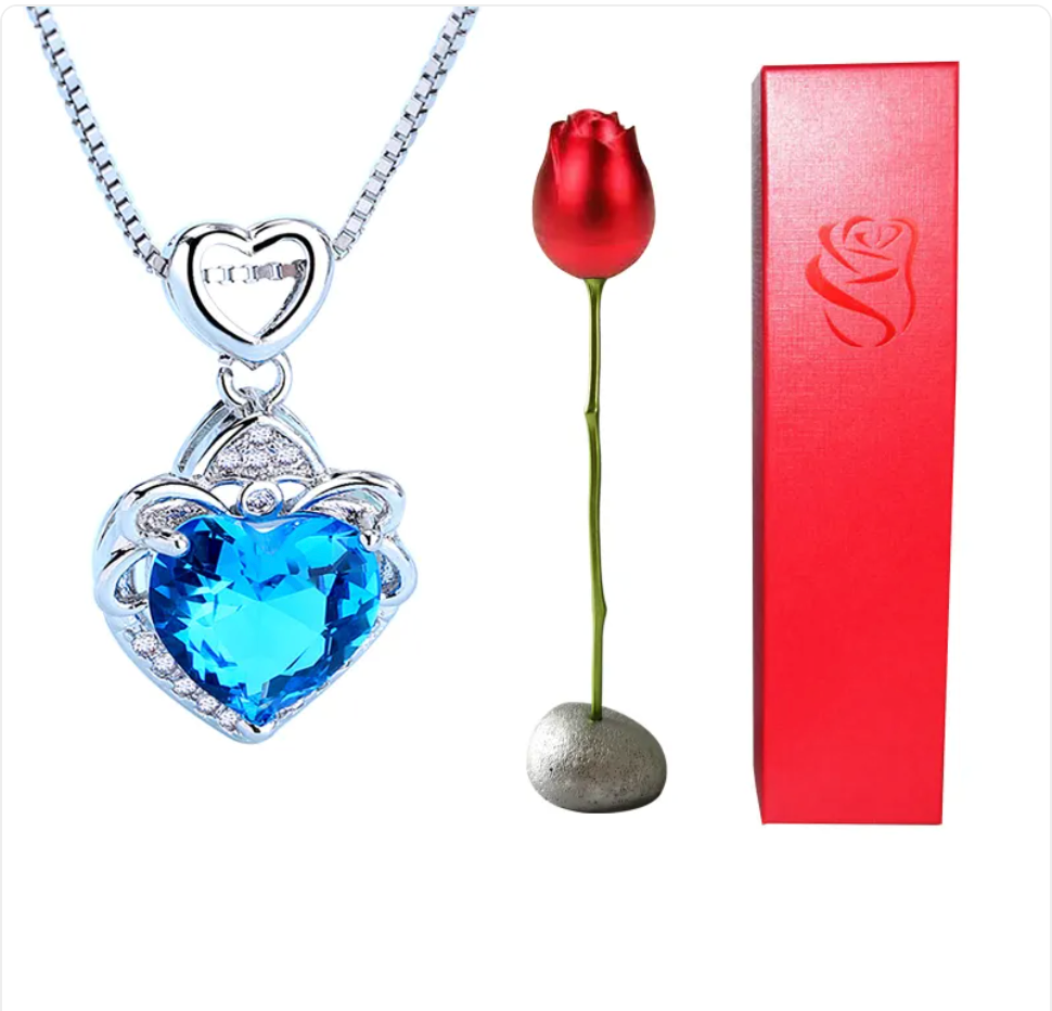 Heart-Shaped Blue and Purple Crystal Pendant Necklace