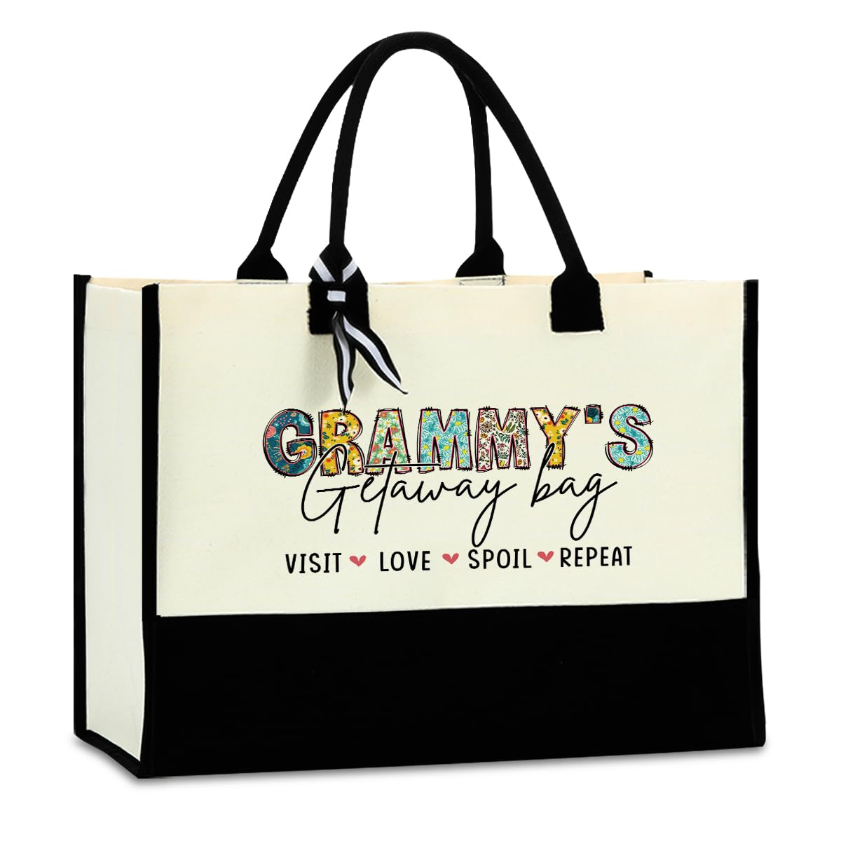 Grammy Gift Ideas Grandma Gifts Flowers Canvas Waterproof Tote Bag for Women Reusable Grocery Bags Beach Bag Best Grandma Gifts Mothers Day Grandmothers Day Birthday Thank You Gifts Ideas for Grandma