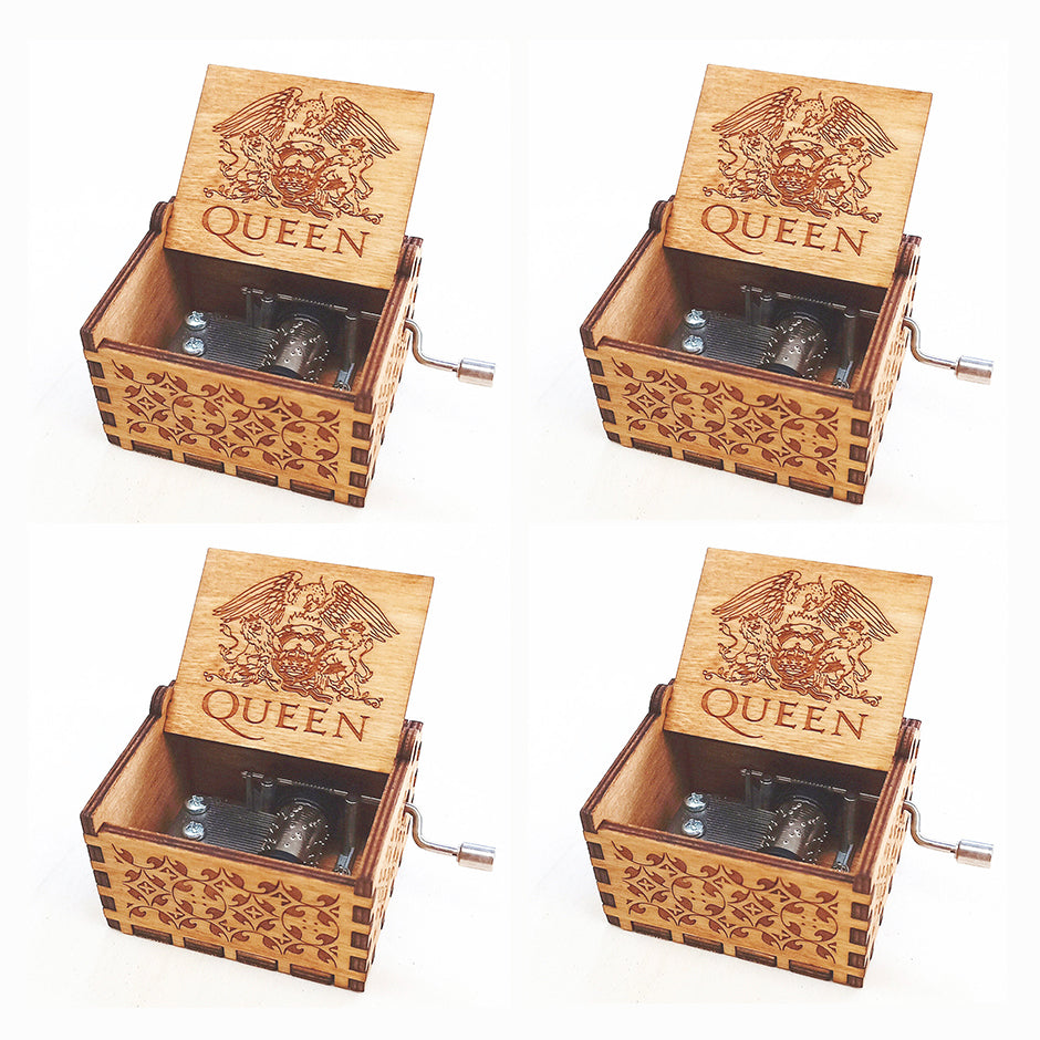 Queen Carved Music Box - Classic Hand-Crank Wooden Box