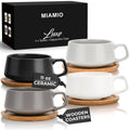 MIAMIO – Lot de 4 tasses à thé et soucoupes en céramique de 325 ml bambou/tasses à thé – Larges tasses à cappuccino tasses à café en céramique pour cappuccino, latte, espresso et americano – Collection Luxe (Pastel classique)