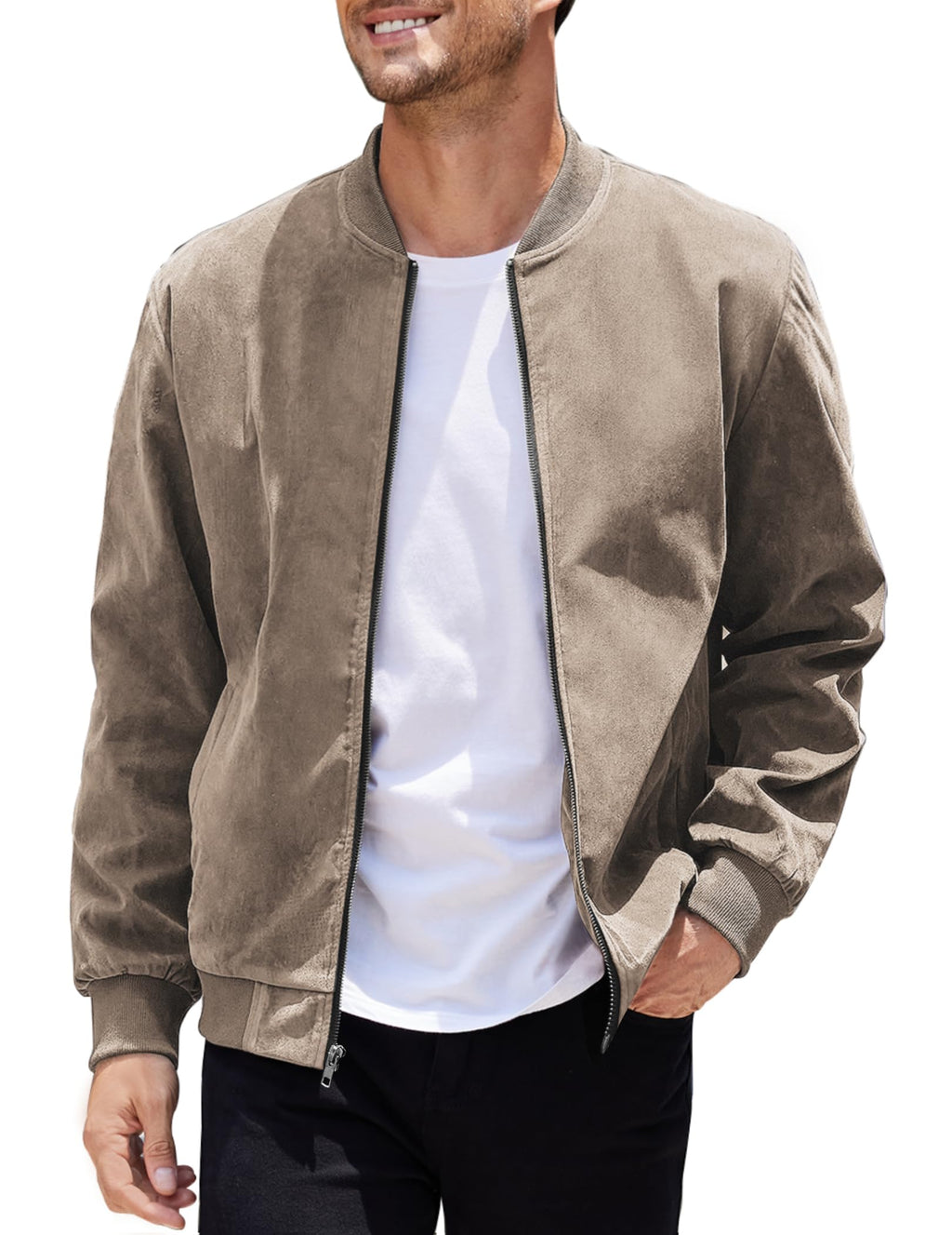 COOFANDY Mens Varsity Baseball Jacket Causal Slim Fit Suede Leather Bomber Jackets