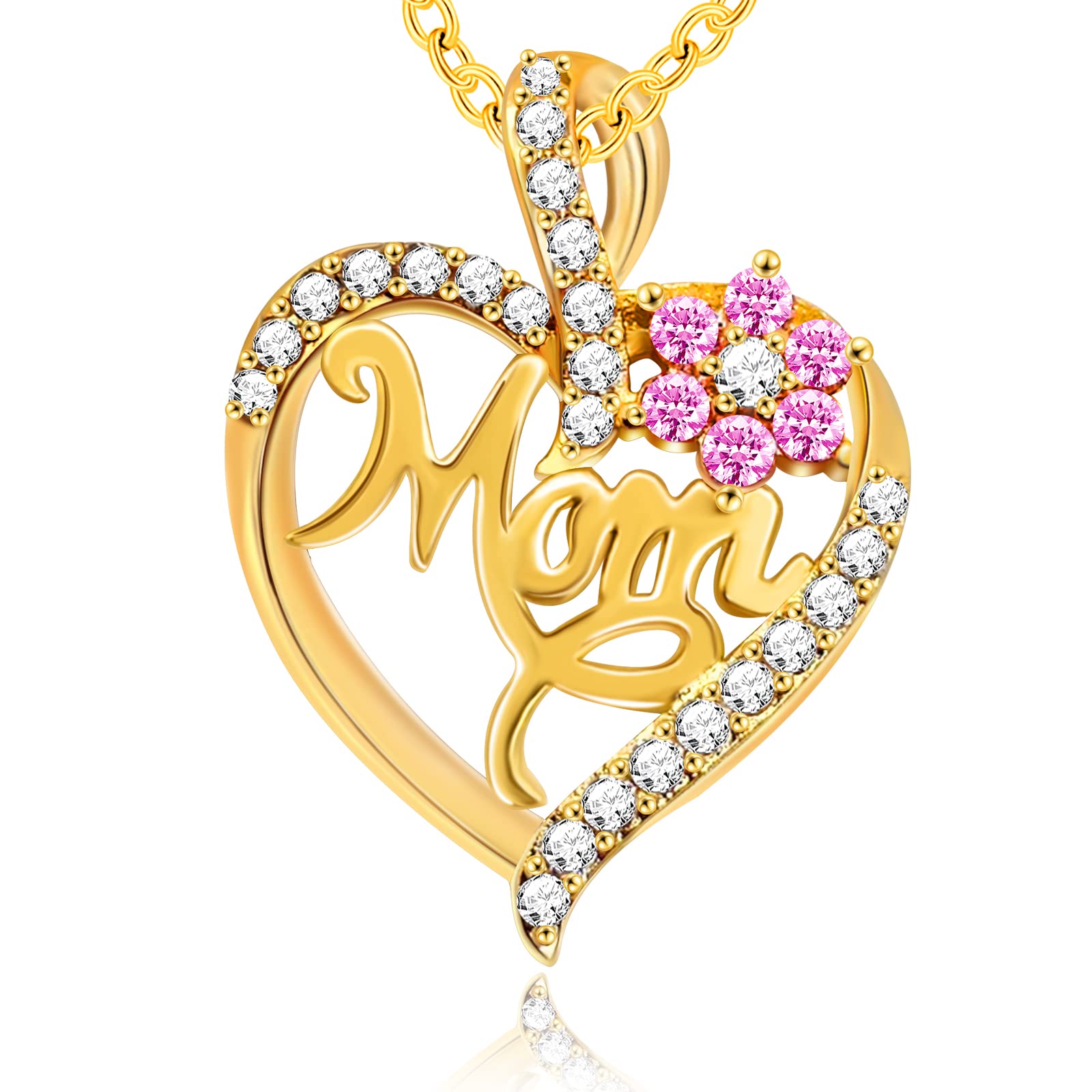 GemJelry Mothers Necklace Gifts for Mom from Daughter Son I Love You Mom Necklace Heart Pendant Rhinestone Jewelry with Box Birthday Mothers Day Gifts for Women