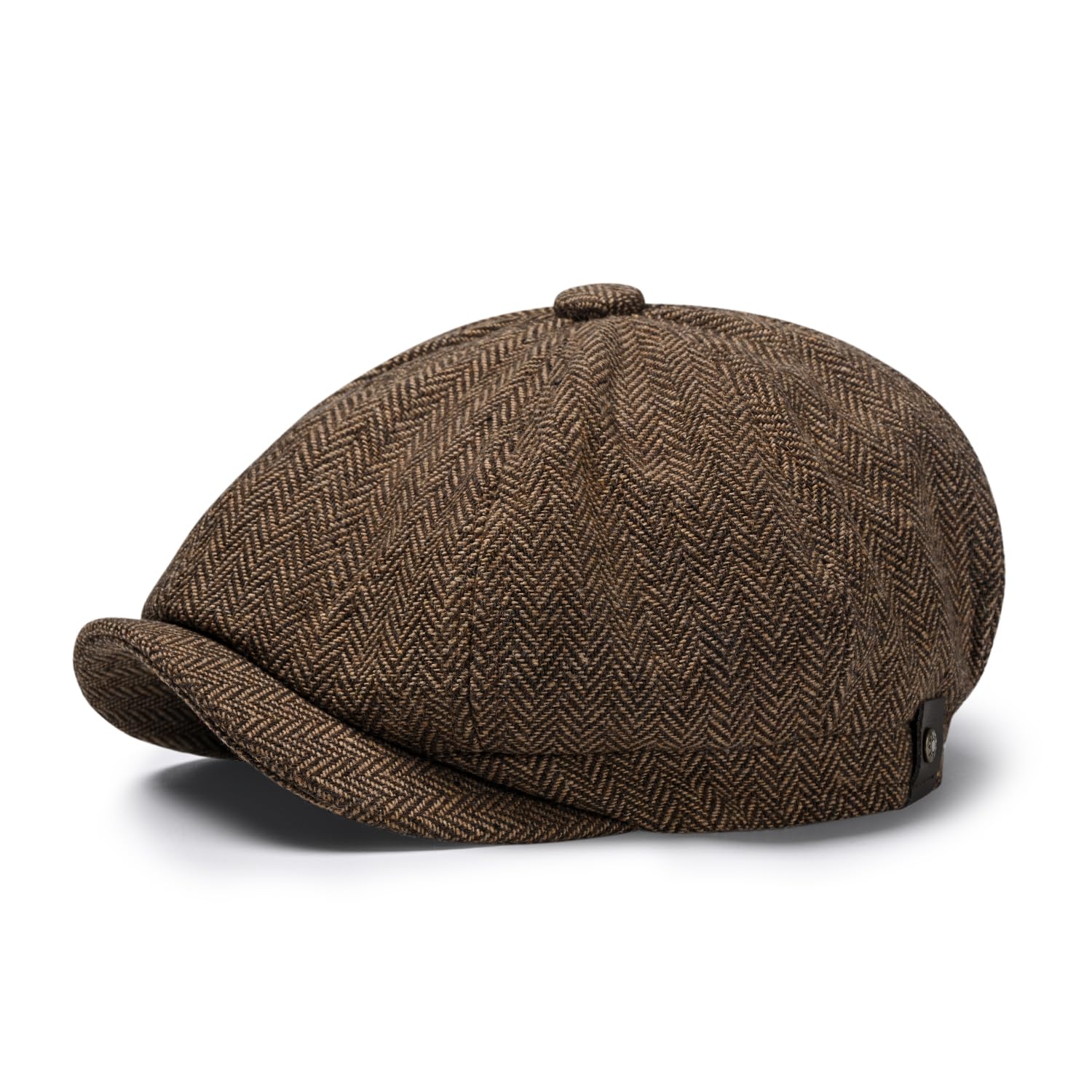 Newsboy Hats for Men Classic 8 Panel Wool Blend Newsboy Flat Cap Herringbone Tweed Hat Dark Khaki