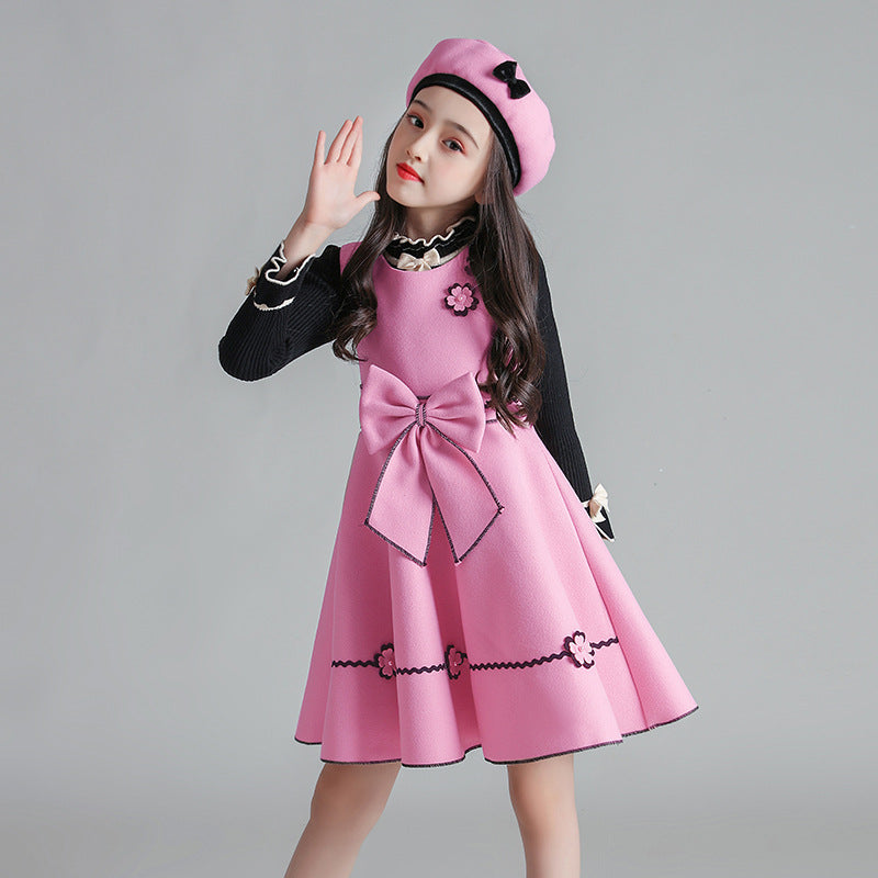 Girls' Casual Dress with Hood and Vest Design