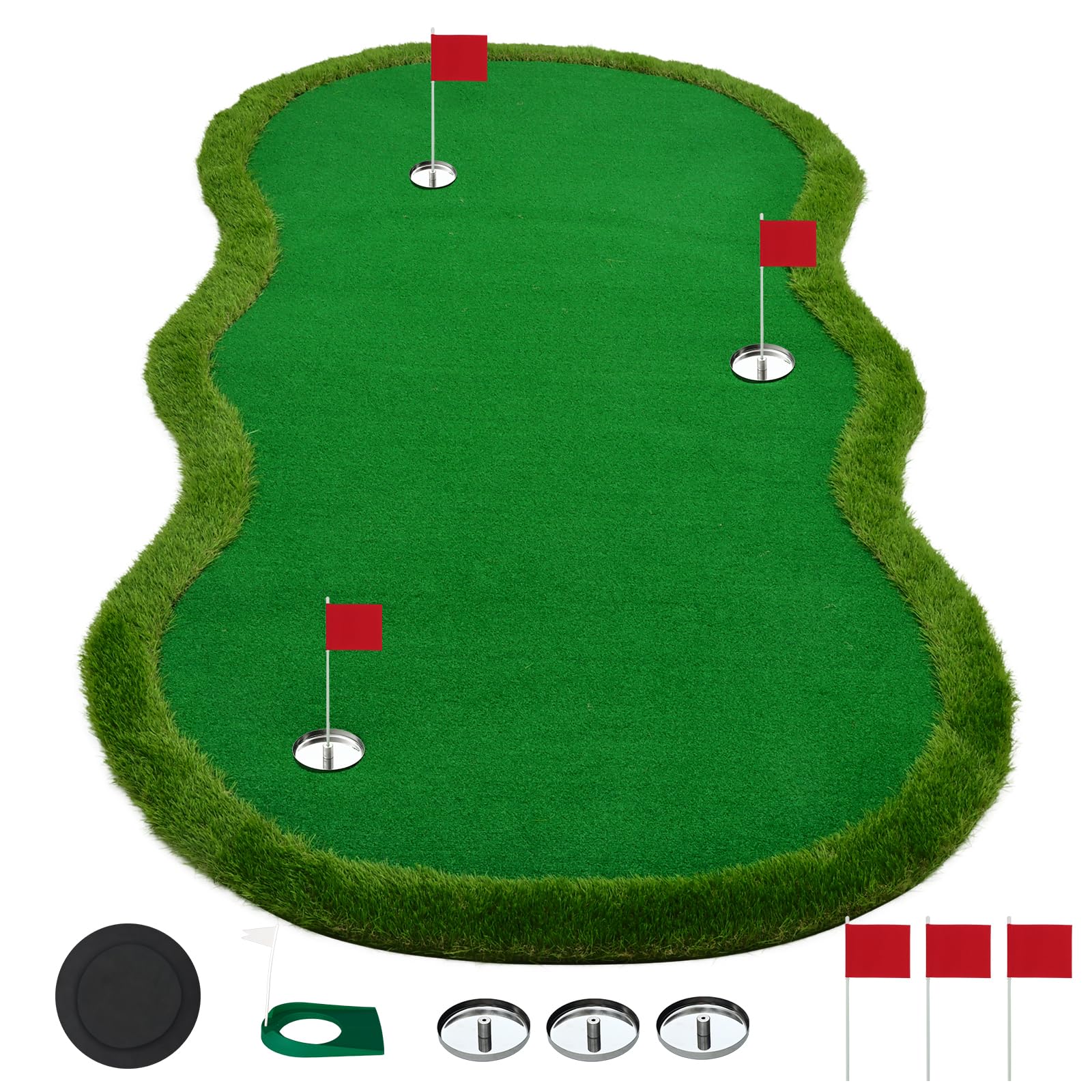 Nice C Putting Green Indoor Putting Green Golf Simulators for Home Golf Putting Mat Putting Mat Putting Green Outdoor Challenge Putting Cup 3 Holes Flags and Slope
