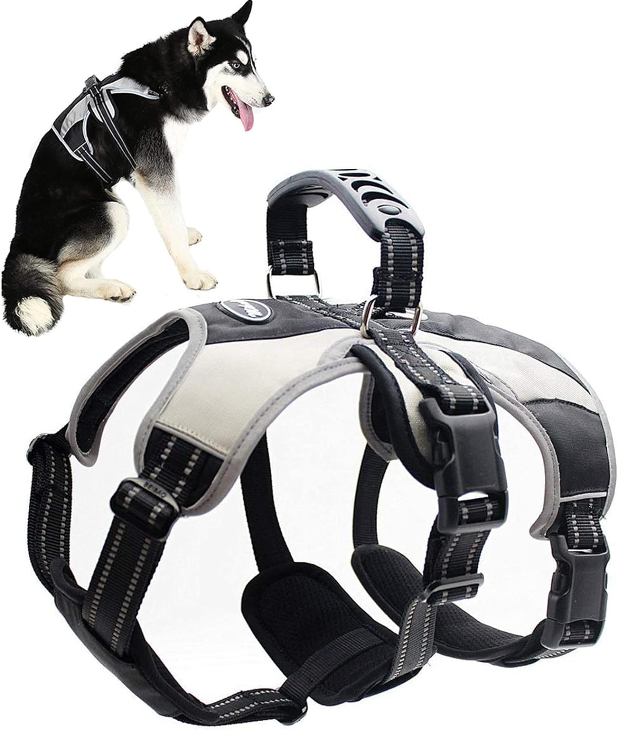 Harnais pour chien anti-évasion Mihachi – Harnais réfléchissant sans traction avec poignée de levage, rembourrage doux et réglable, antidérapant, entraînement facile à contrôler pour chiens de taille moyenne à grande.
