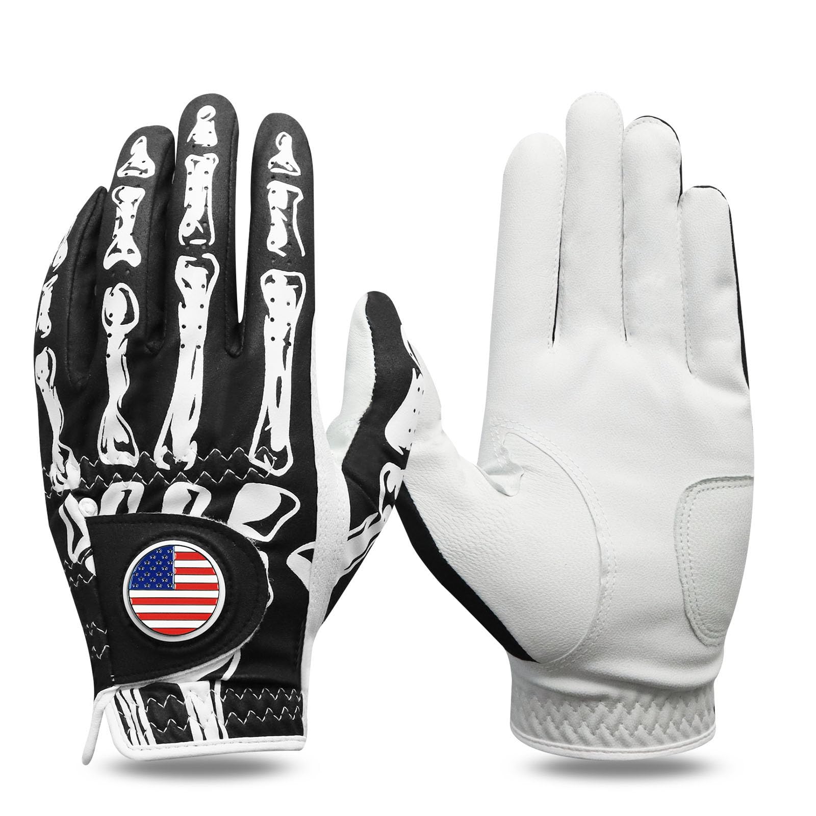 VEASAERS Golf Gloves Men Right Handed Golfer Left Hand with Ball Marker 1 Pack Leather Premium Weathersof Grip Soft Mens Golf Glove Size Small Medium ML Large XL (1 Pack Black Medium Left)