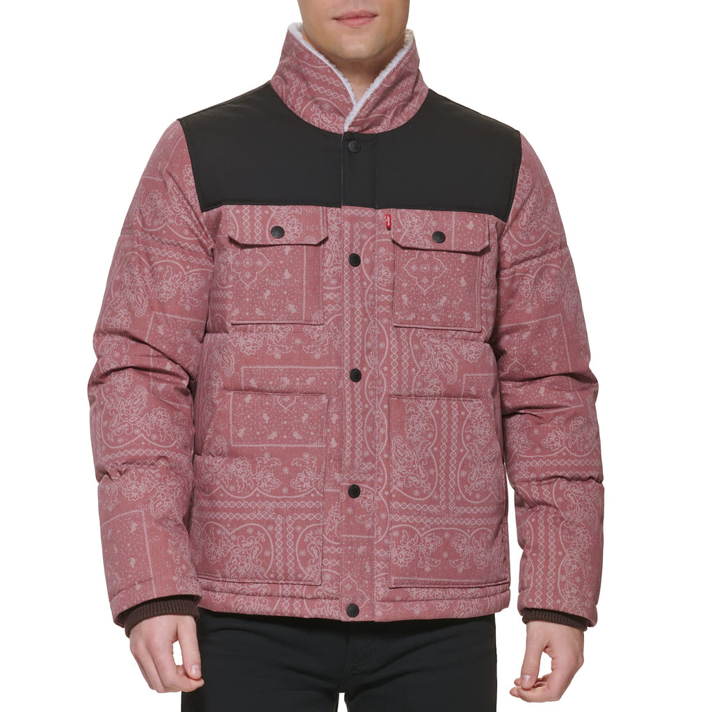 Veste matelassée Levis Mixed Media pour homme avec col doublé Sherpa (Tailles Standard et Grandes Tailles) Imprimé bandana rouge 3TG