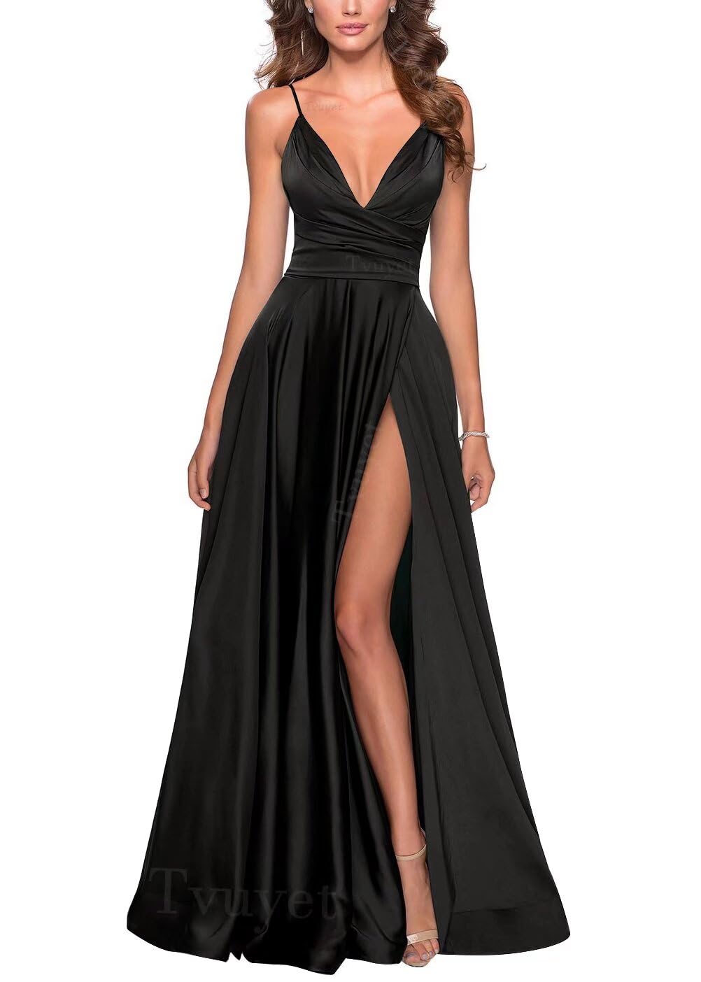 Satin Cowl Neck Sleeveless Backless Maxi Wedding Guest Dress Silk Open Back Tie Back Prom Formal Dresses for Women 2024 Olive