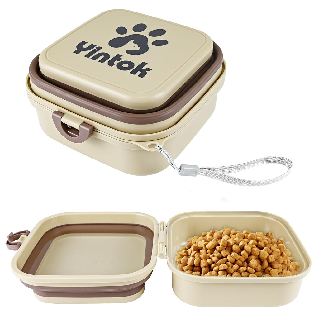 Large Travel Dog Bowls Portable Dog Bowls 2 in 1 Upgrade Food and Water Bowl for Dogs and Cats Collapsible Dog Bowls and Food Storage Ideal for Walking Hiking Traveling & Camping(Khaki)