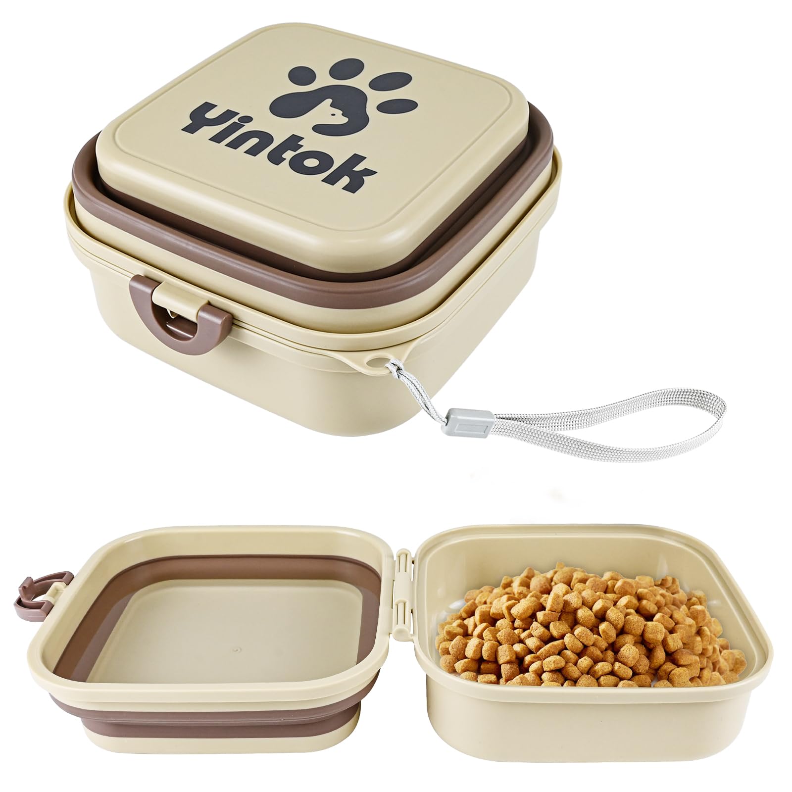 Large Travel Dog Bowls Portable Dog Bowls 2 in 1 Upgrade Food and Water Bowl for Dogs and Cats Collapsible Dog Bowls and Food Storage Ideal for Walking Hiking Traveling & Camping(Khaki)