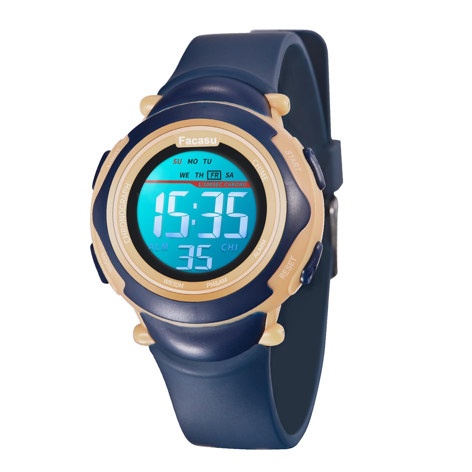 Facasu Kids Digital Watch for Girls BoysChildrens Waterproof Colorful Light UP Outdoor Sport Watch with Stopwatch Alarm-Kids Watch for Girls Boys (Darkblue)