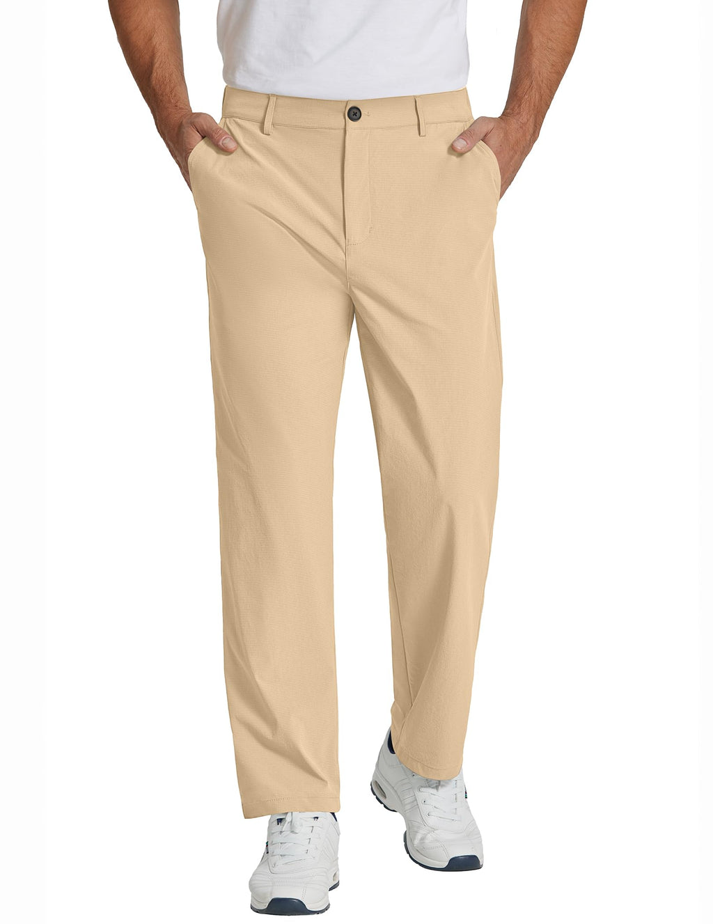COOFANDY Mens Casual Pants Classic Fit Flat Front Pants Lightweight Elastic Waist Golf Trousers with Pockets