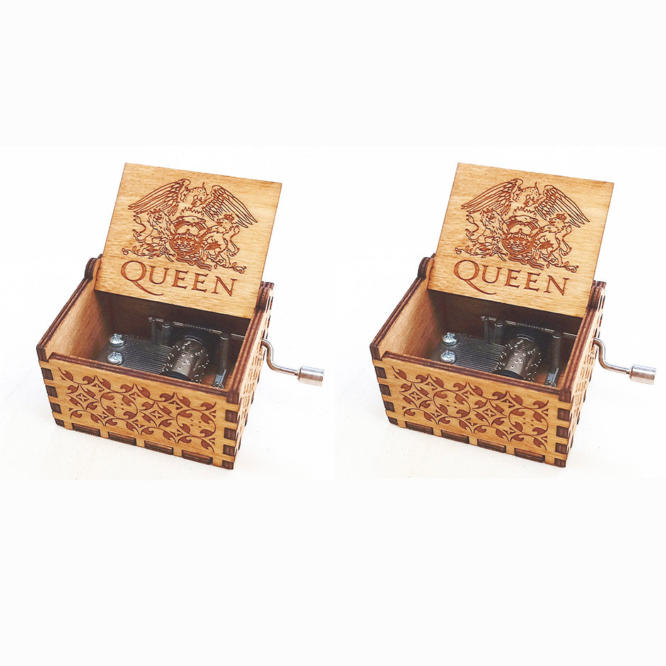 Queen Carved Music Box - Classic Hand-Crank Wooden Box
