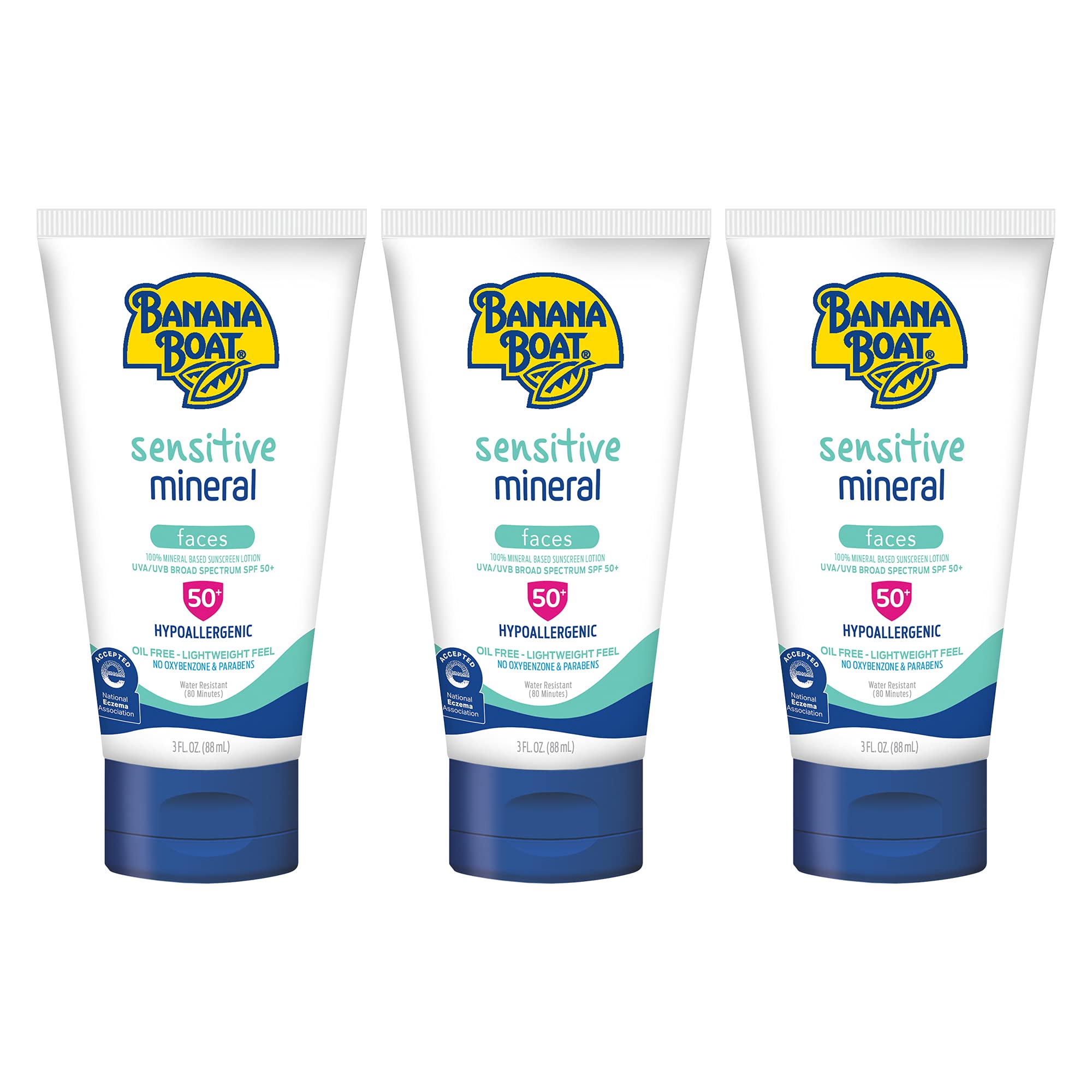 Banana Boat Sensitive 100% Mineral Face Sunscreen Lotion SPF 50 3oz | Travel Size Sunscreen Mini Sunscreen for Face Banana Boat Face Sunscreen Banana Boat Mineral Sunscreen SPF 50 3oz
