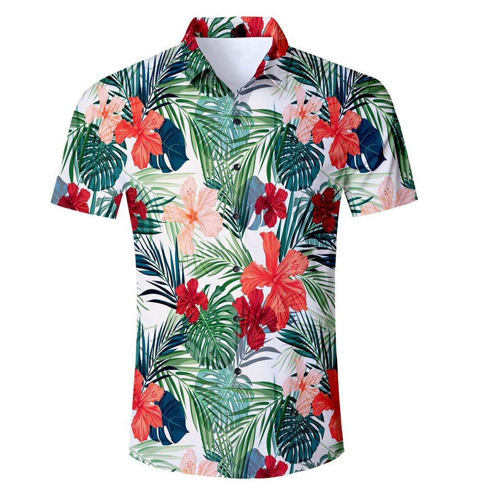 Men's Hawaiian Tropical Print Short Sleeve Shirt