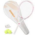 Raquette de tennis MBFISH – Super ensemble avec poignée confortable pré-cordée, raquette de tennis 27 pour adultes, comprend 3 balles de tennis, 2 surgrips et 1 sac de tennis rose
