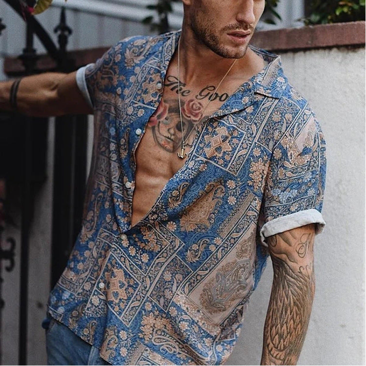 Men's Hawaiian Casual Beach Print Short Sleeve Shirt